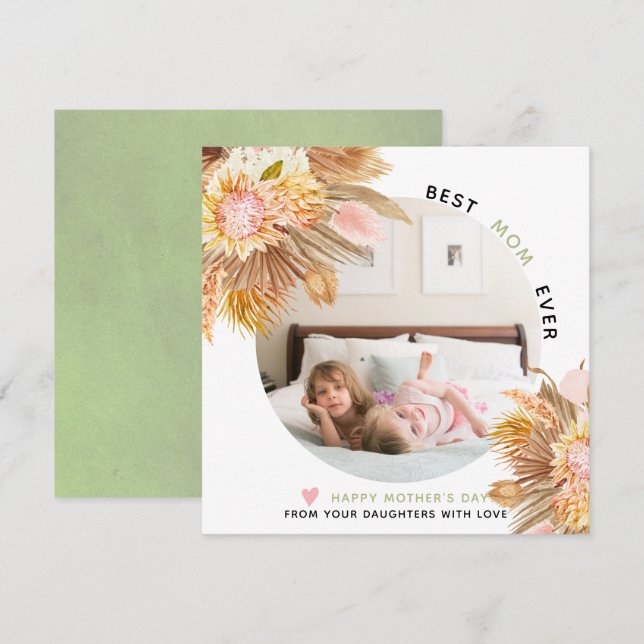 Cartes Pour Fêtes Annuelles Fleurs séchées Meilleure maman Toujours la photo d (Devant / Derrière)