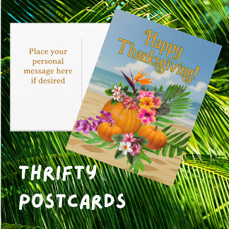 Cartes Pour Fêtes Annuelles Fleurs tropicales citrouilles plage
