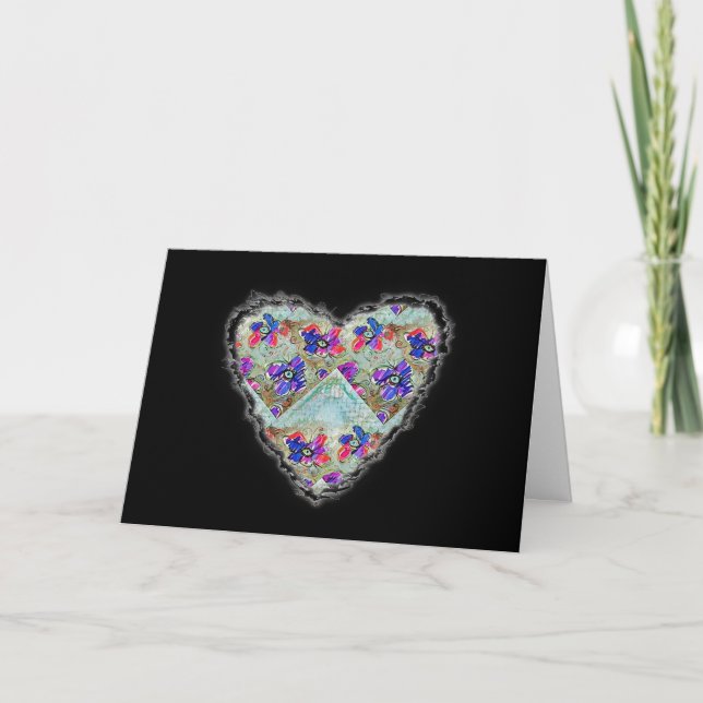 Cartes Pour Fêtes Annuelles Fleurs violettes et bleues Carrés Zigzags (Devant)