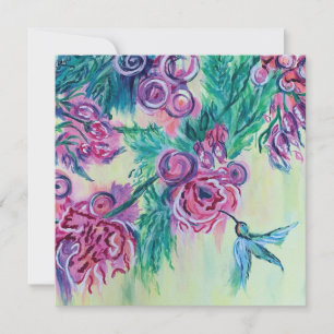 Cartes Pour Fêtes Annuelles Fleurs violettes et colibri