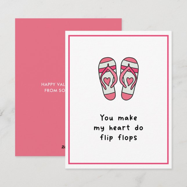 Cartes Pour Fêtes Annuelles Flip Flops Coeur Cute Rose Valentines Day (Devant / Derrière)
