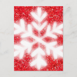 Cartes Pour Fêtes Annuelles Flocon de neige blanc pailleté rouge élégant
