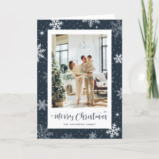 Cartes Pour Fêtes Annuelles Flocon de neige bleu moderne Photo Joyeux Noël