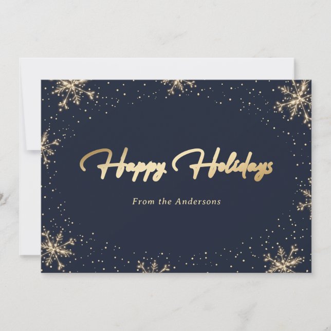 Cartes Pour Fêtes Annuelles Flocon de neige bleu or moderne élégant (Devant)