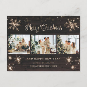 Cartes Pour Fêtes Annuelles Flocon de neige Bois rustique 3 Photo Collage