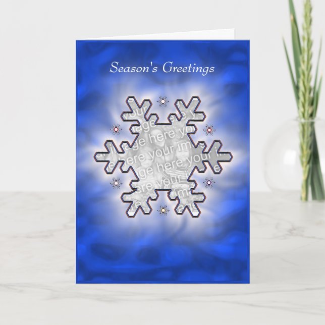 Cartes Pour Fêtes Annuelles Flocon de neige de Noël bleu (cadre photo) (Devant)