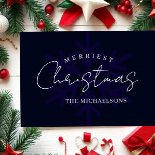 Cartes Pour Fêtes Annuelles Flocon de neige de Noël le plus joyeux Bleu marine