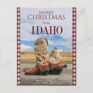 Cartes Pour Fêtes Annuelles Flocon de neige frontière Idaho Cowboy Boots Noël