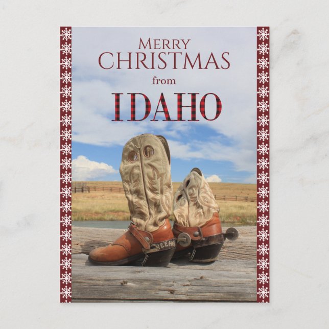 Cartes Pour Fêtes Annuelles Flocon de neige frontière Idaho Cowboy Boots Noël (Devant)