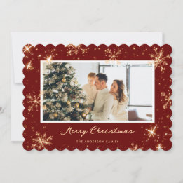 Cartes Pour Fêtes Annuelles Flocon de neige rouge étincelante Photo Joyeuse ca