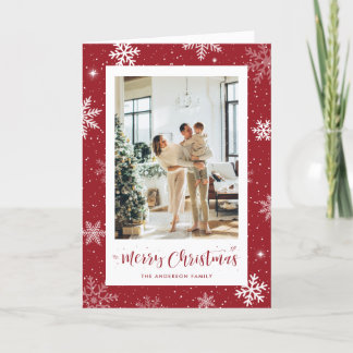 Cartes Pour Fêtes Annuelles Flocon de neige rouge moderne photo Joyeux Noël