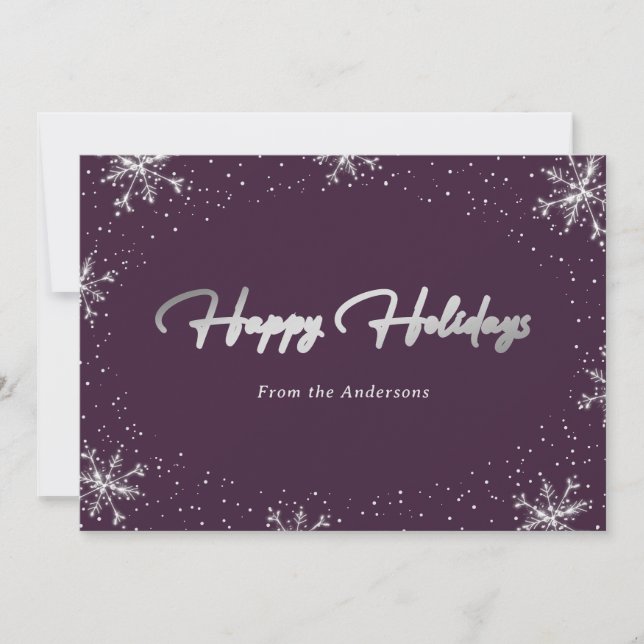 Cartes Pour Fêtes Annuelles Flocon de Neige Violet Argent Moderne Élégant (Devant)
