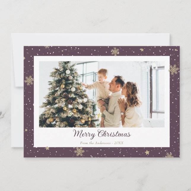 Cartes Pour Fêtes Annuelles Flocon de neige violet moderne photo Joyeux Noël (Devant)