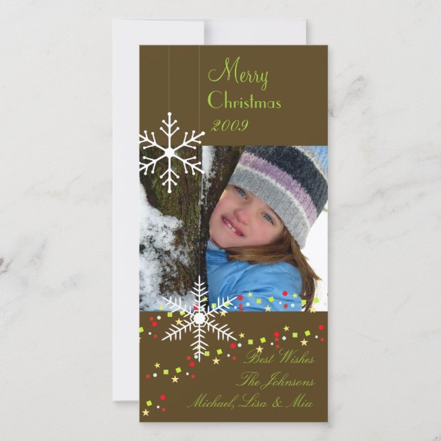 Cartes Pour Fêtes Annuelles Flocons ~ chocolat noir, Noël vert (Devant)