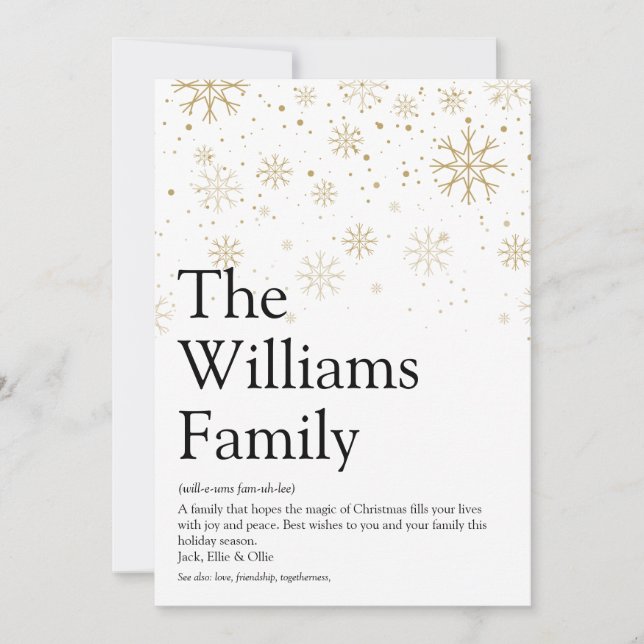 Cartes Pour Fêtes Annuelles Flocons de définition de famille Message de Noël (Devant)