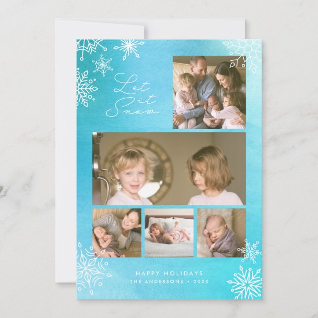 Cartes Pour Fêtes Annuelles Flocons de neige à l'aquarelle bleue Photo de Lais (Devant)