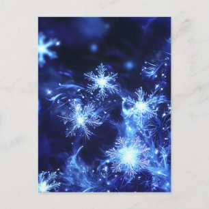 Cartes Pour Fêtes Annuelles Flocons de neige bleu scintillement d'hiver