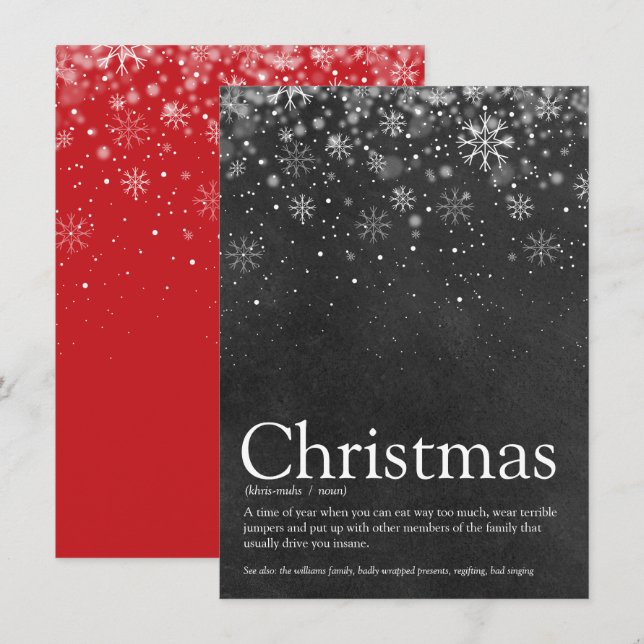 Cartes Pour Fêtes Annuelles Flocons de neige de Noël Définition drôle d'hiver (Devant / Derrière)