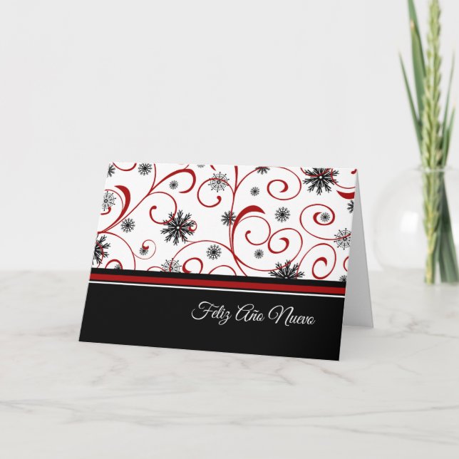 Cartes Pour Fêtes Annuelles Flocons de neige noirs blancs rouges de bonne (Devant)