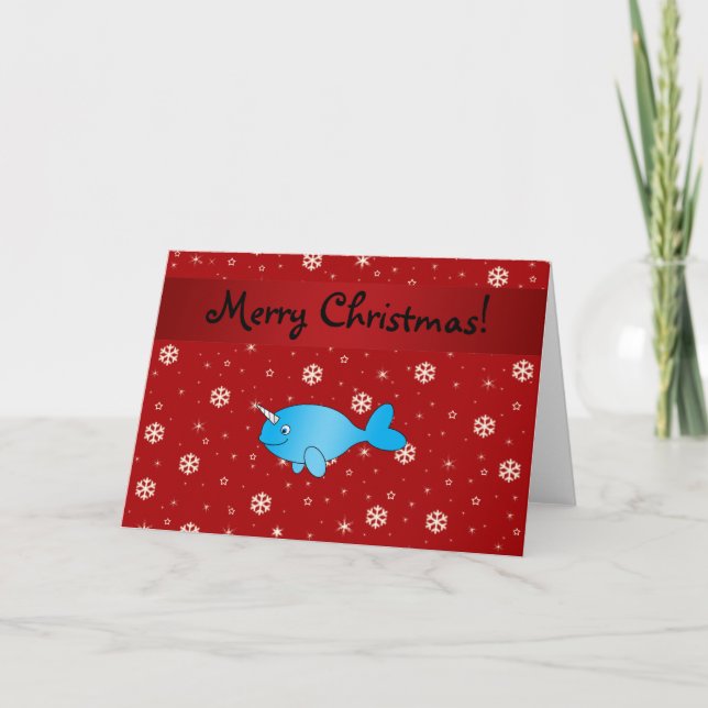 Cartes Pour Fêtes Annuelles Flocons de neige rouges narwhal nommés (Devant)