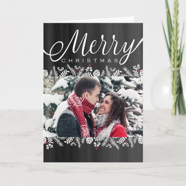 Cartes Pour Fêtes Annuelles Floral & Berries Chalkboard Joyeux Noël Photo (Devant)