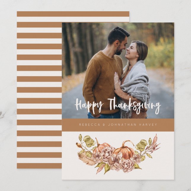 Cartes Pour Fêtes Annuelles Floral Citrouille Thanksgiving Fall Holiday Card (Devant / Derrière)