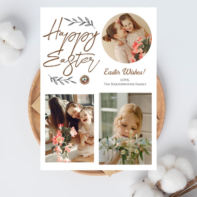 Cartes Pour Fêtes Annuelles Floral Élégant Script Pâques Famille Trois Photo (Créateur téléchargé)