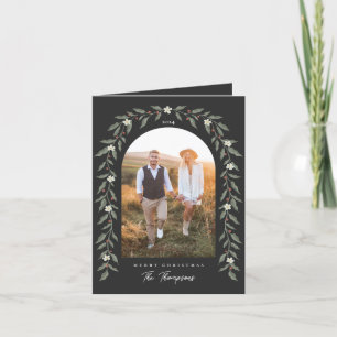 Cartes Pour Fêtes Annuelles Floral Garland Arched Photo Black Christmas Card