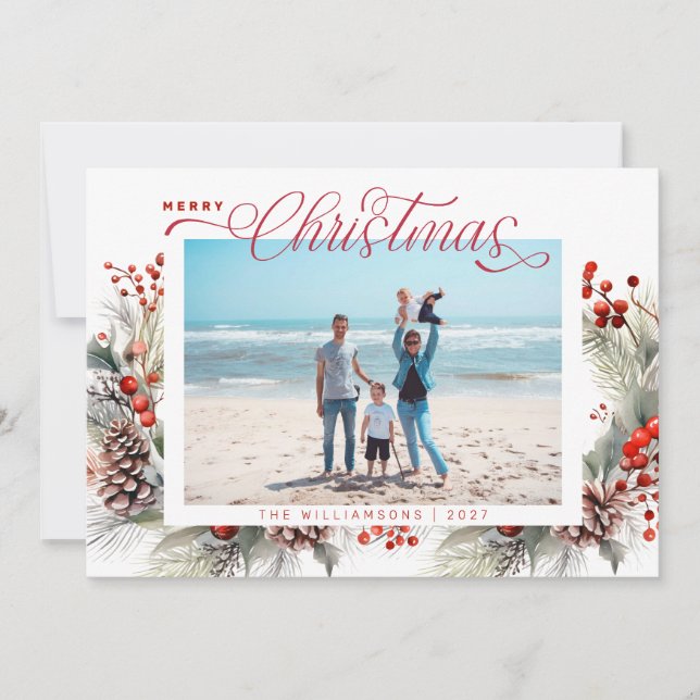 Cartes Pour Fêtes Annuelles Floral Hiver Joyeux Noël (Devant)