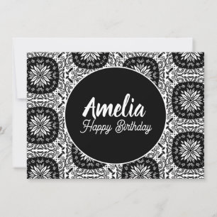 Cartes Pour Fêtes Annuelles Floral Mandala fête d'anniversaire Noir Blanc