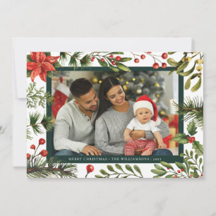 Cartes Pour Fêtes Annuelles Floral Poinsettia Plaid Family Photo Tartan