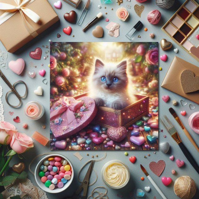 Cartes Pour Fêtes Annuelles Floral Ragdoll Love Kitten Candy Box Valentine (Créateur téléchargé)