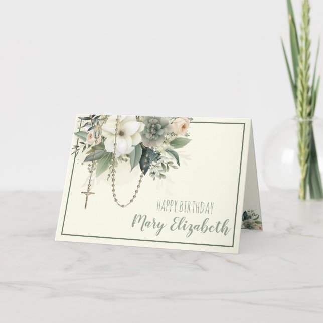 Cartes Pour Fêtes Annuelles Floral Rosaire Écriture Religieux Anniversaire (Devant)