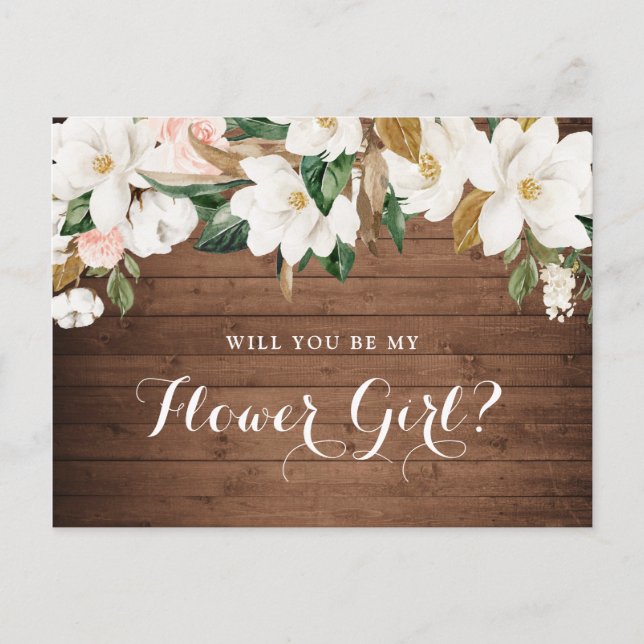 Cartes Pour Fêtes Annuelles Floral Rustique Magnolia Wood Serez-Vous Mon (Devant)