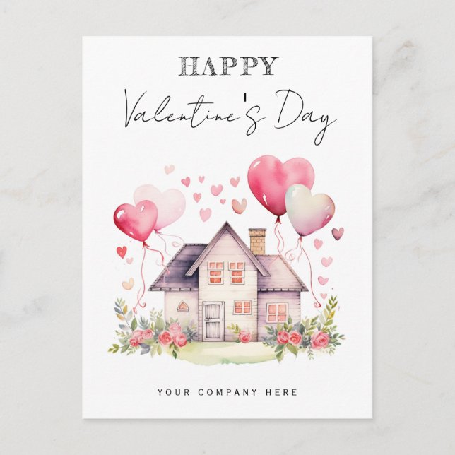 Cartes Pour Fêtes Annuelles Floral Valentine's Day House avec les coeurs (Devant)