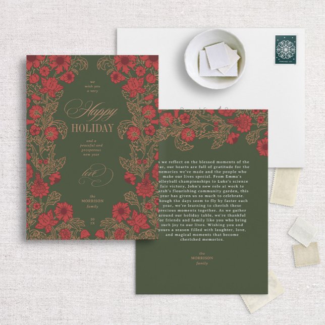 Cartes Pour Fêtes Annuelles Floral Vert foncé inspiré par Morris (Créateur téléchargé)