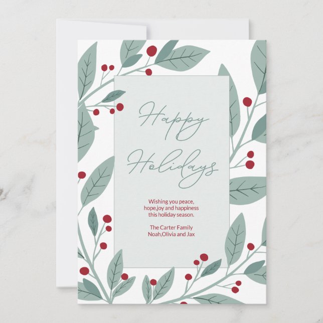 Cartes Pour Fêtes Annuelles Floral vert moderne Joyeuses vacances (Devant)