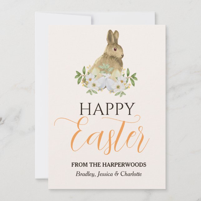 Cartes Pour Fêtes Annuelles Flore Élégant Script Pâques Famille Lapin Pâques (Devant)