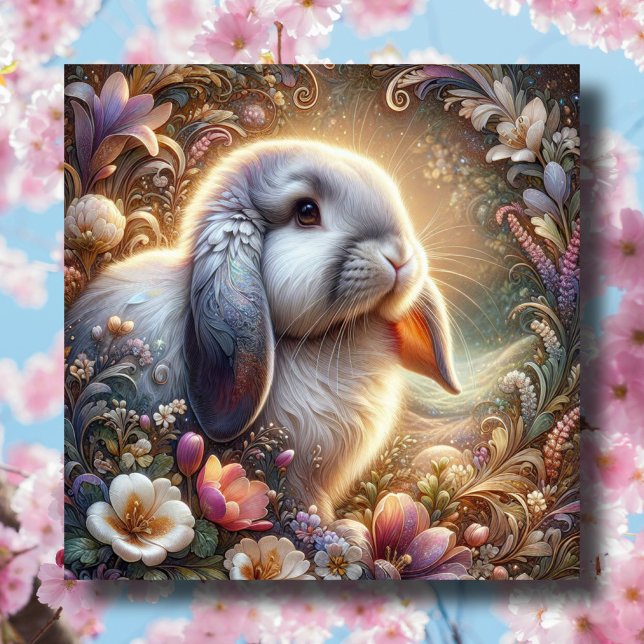 Cartes Pour Fêtes Annuelles Flore Pastel Printemps Lop Bunny Earl (Créateur téléchargé)