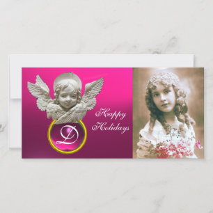 Cartes Pour Fêtes Annuelles FLORENTINE RENAISSANCE ANGEL Fuchsia Gem Monogramm