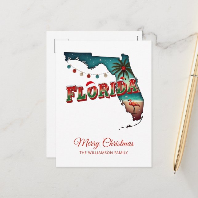 Cartes Pour Fêtes Annuelles Floride Christmas State Map Illustration Holida (Devant/Arrière en situation)