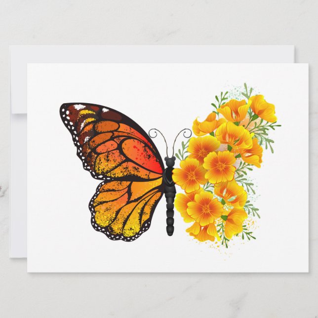 Cartes Pour Fêtes Annuelles Flower Butterfly with Yellow California Poppy (Devant)