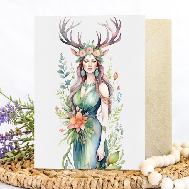 Cartes Pour Fêtes Annuelles Flower Goddess Ostara Spring Equinox Sabbat (Flower Goddess Ostara Spring Equinox Sabbat Holiday Card by Pagan Holidays)