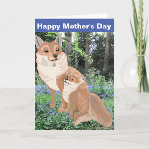 Cartes Pour Fêtes Annuelles Fluffy Fox Brown et Cute Cub Fête des Mères
