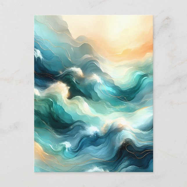 Cartes Pour Fêtes Annuelles Flux d'océan doré Vagues abstraites (Devant)