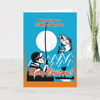 Cartes Pour Fêtes Annuelles Fly Fisherman on boat catching largemouth bass