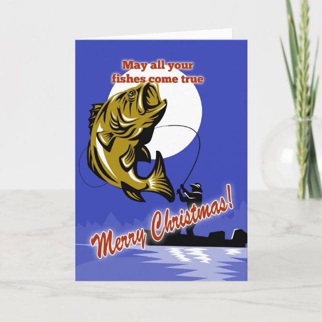 Cartes Pour Fêtes Annuelles Fly Fisherman on boat catching largemouth bass (Devant)
