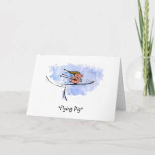 Cartes Pour Fêtes Annuelles "Flying Pig" Funny Ski Jump Pig Athlete Holiday