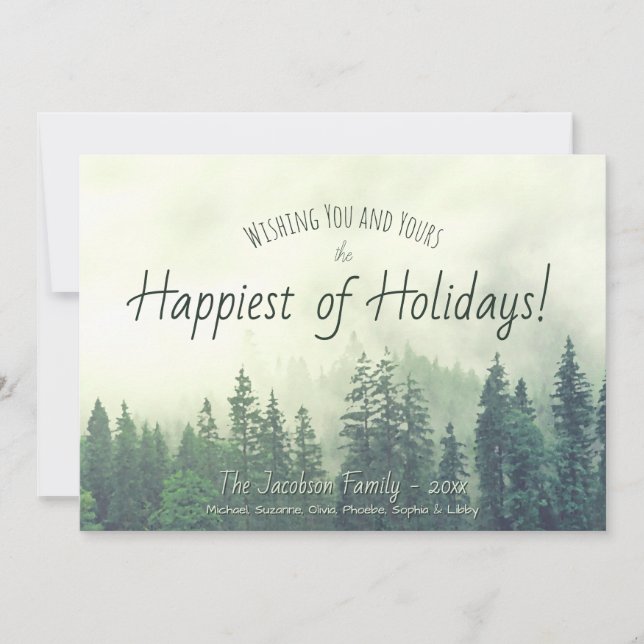 Cartes Pour Fêtes Annuelles Foggy Pines Aquarelle Rustique Joyeuses Vacances (Devant)