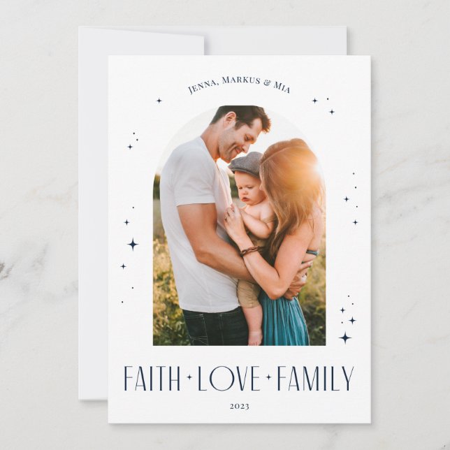 Cartes Pour Fêtes Annuelles Foi Amour Famille Arc moderne Noël Bleu (Devant)